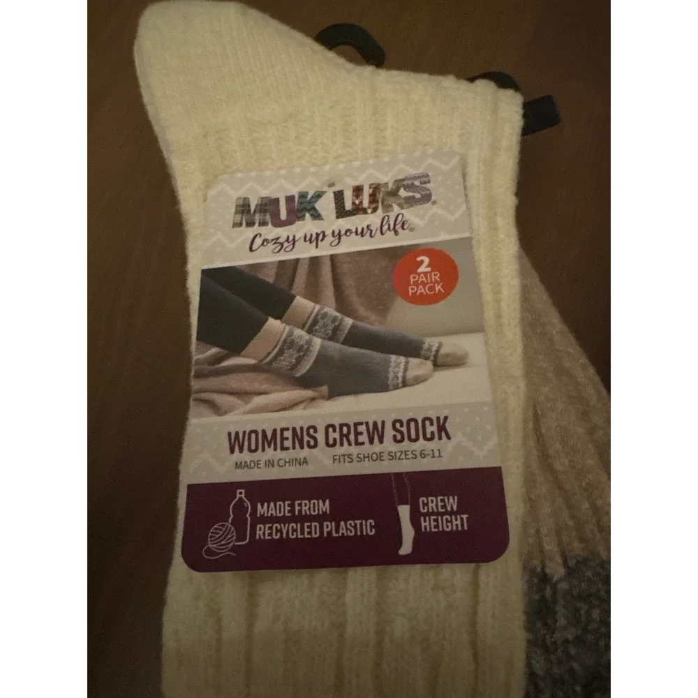 Muk Luks Womens Crew Socks 4 Pair Pack Recycled Knit Cozy Soft Size 6-11 Multi